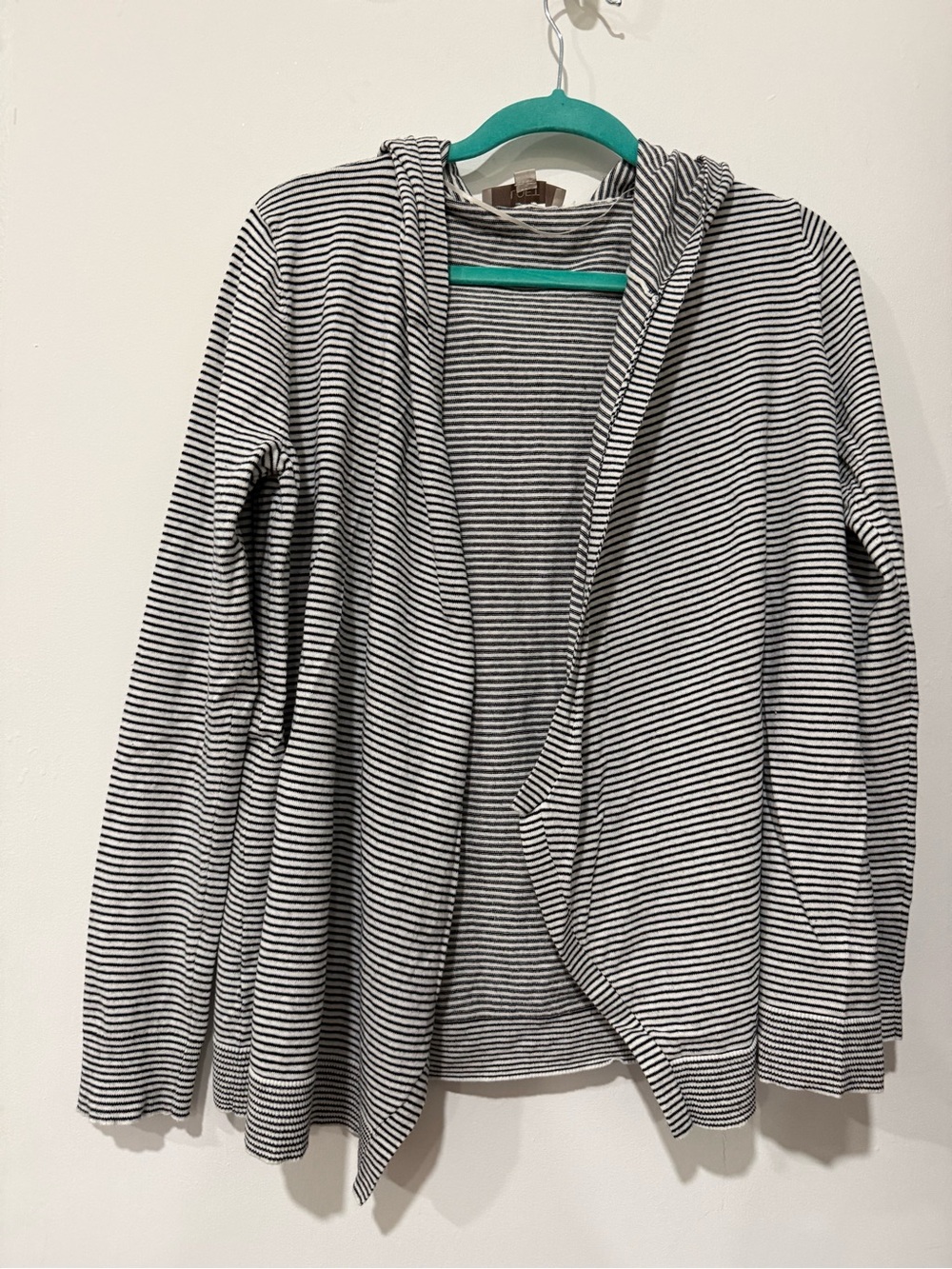 LOFT Black & White Striped Hooded Cardigan
